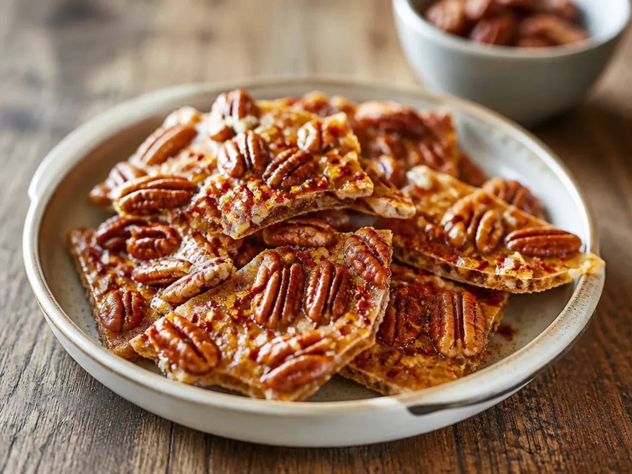 Microwave-caramel pecan pie bark ready in a weeknight rush
