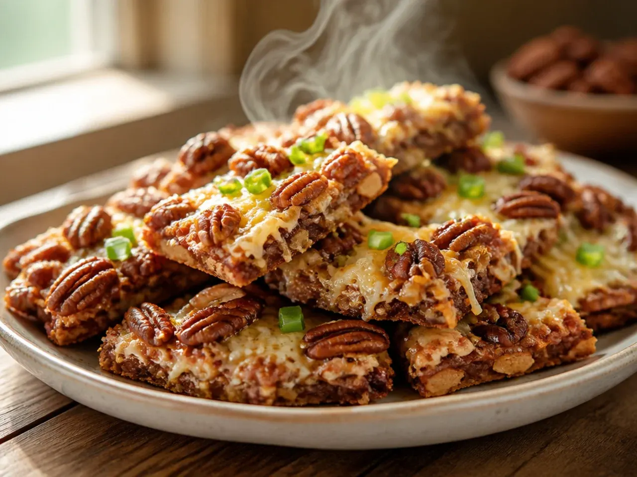 Large family-size batch of pecan pie bark on a full sheet pan