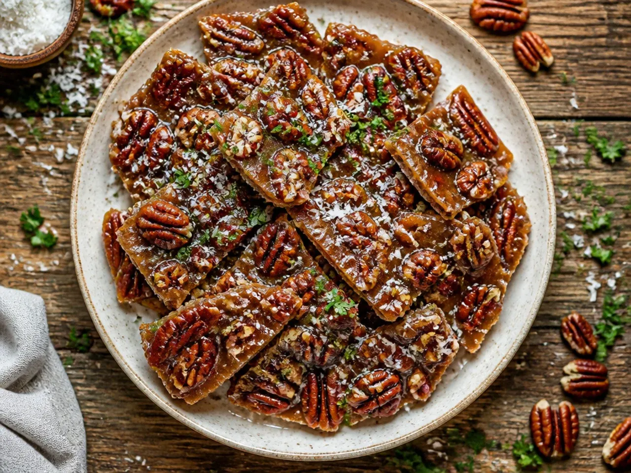 Pecan and toasted coconut bark cooling on a tray