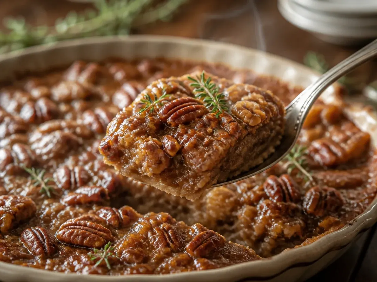 Dark gingerbread-spiced pecan pie bark with molasses caramel