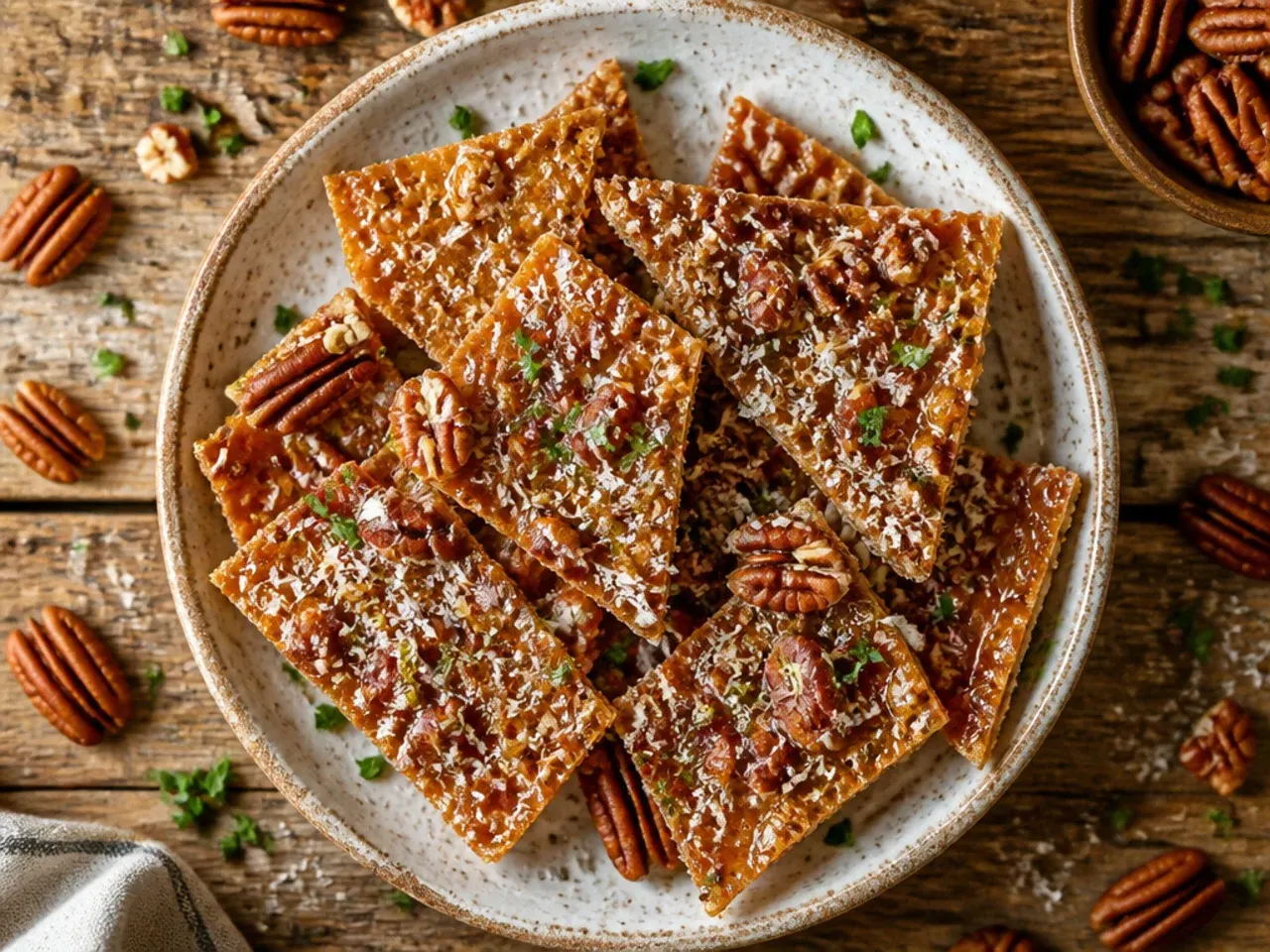 Small batch pecan pie bark made in an air fryer basket