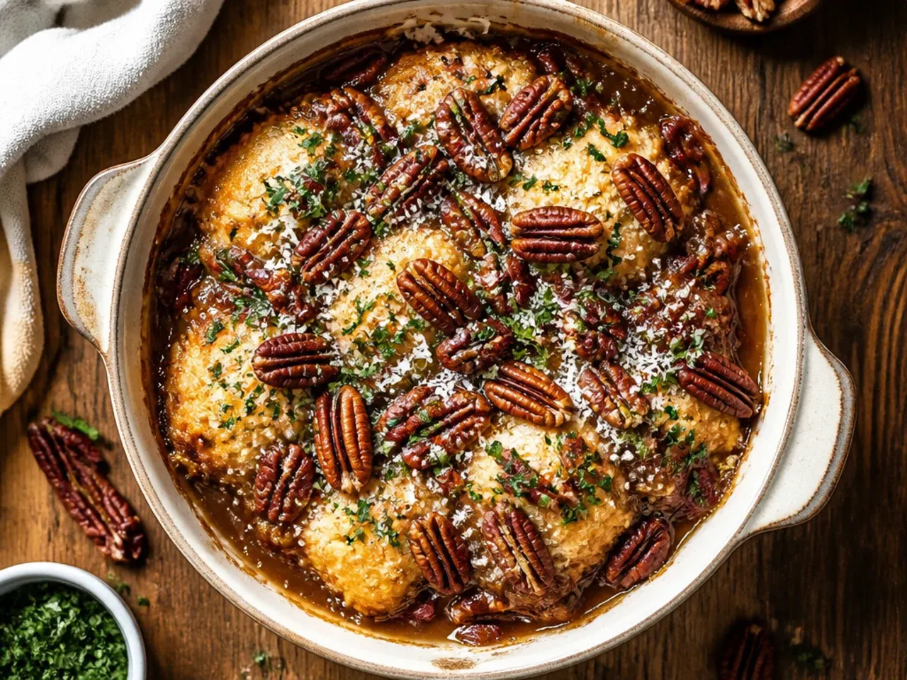 Budget-friendly pecan pie cobbler made with walnuts and golden syrup