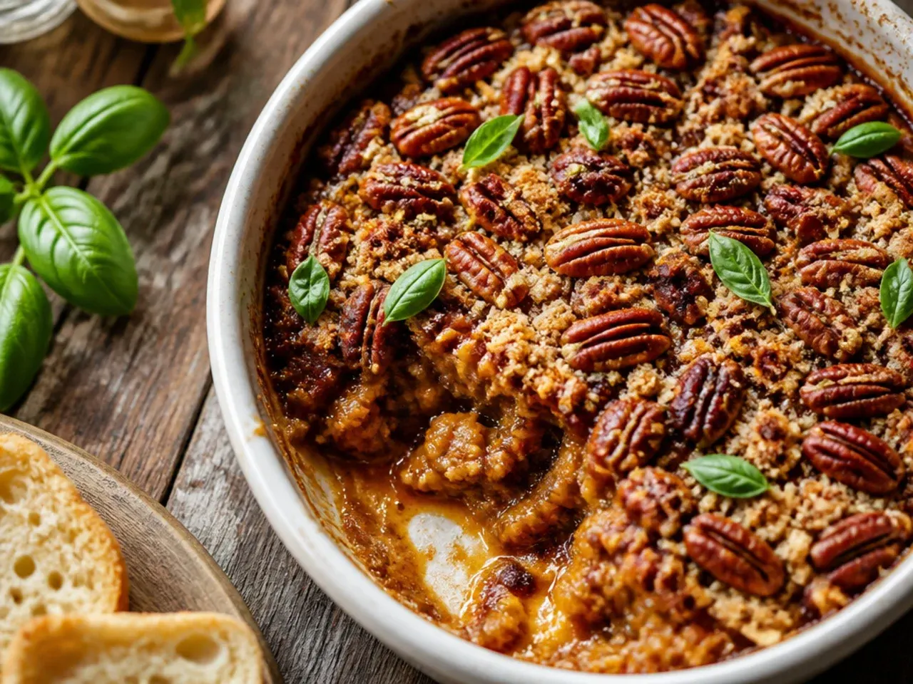 Best-ever pecan pie cobbler with a glossy caramel filling and sea salt