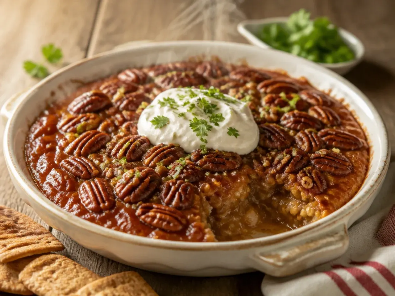 Fluffy whipped cream cheese base for pecan pie dip in a mixing bowl