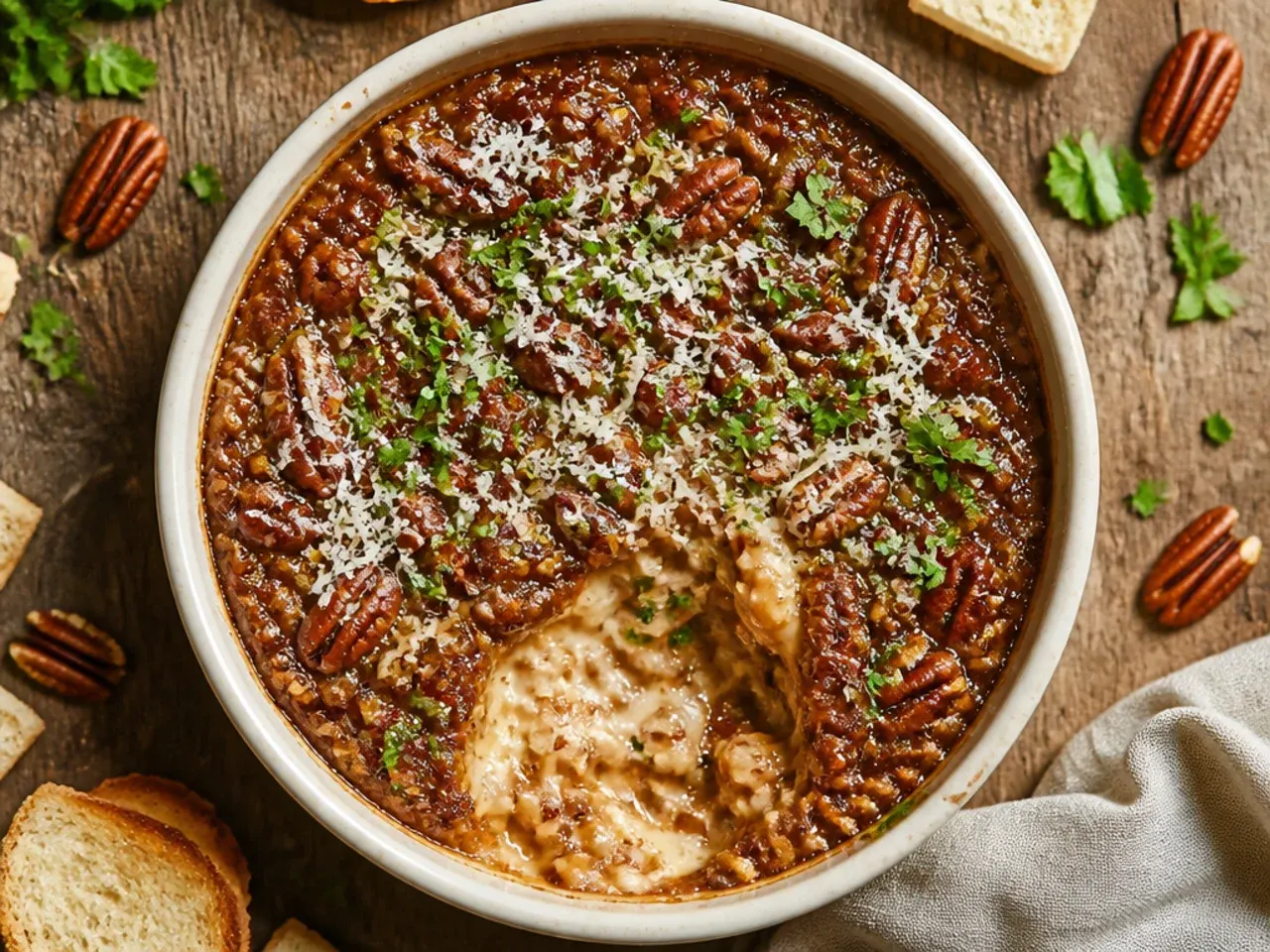 Caramel sauce bubbling in a saucepan for pecan pie dip