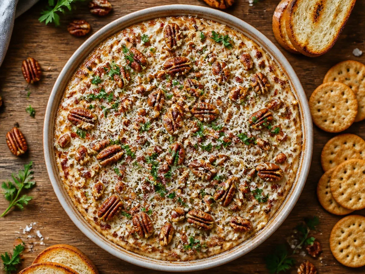 Large batch of pecan pie dip in a bigger serving dish for a party