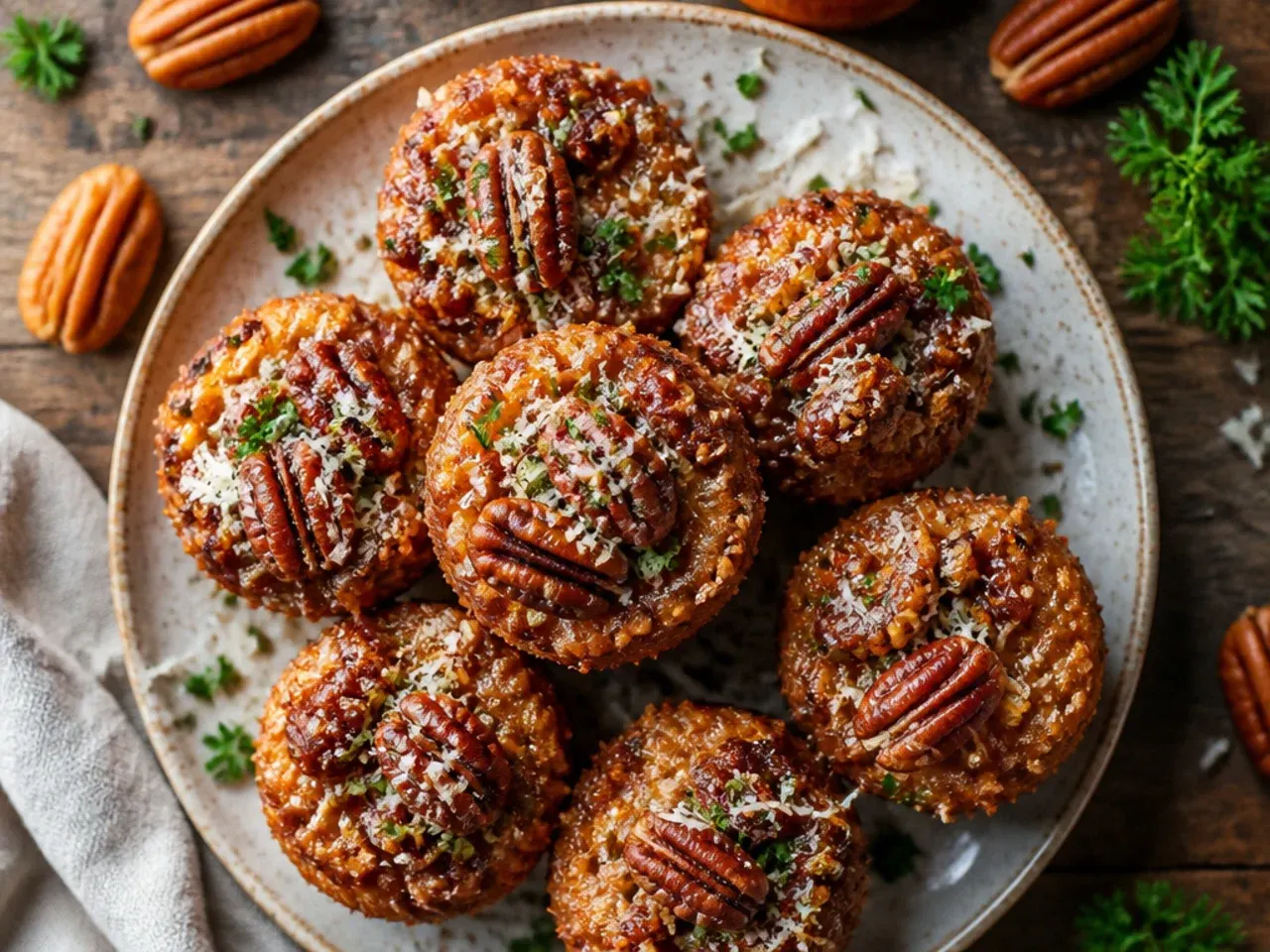 Spatula folding muffin batter with visible pecan pieces