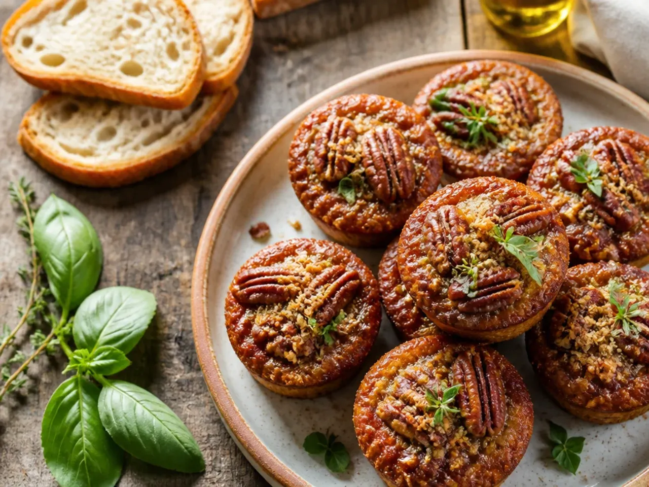 Close-up of pecan pie muffin centre showing a soft set