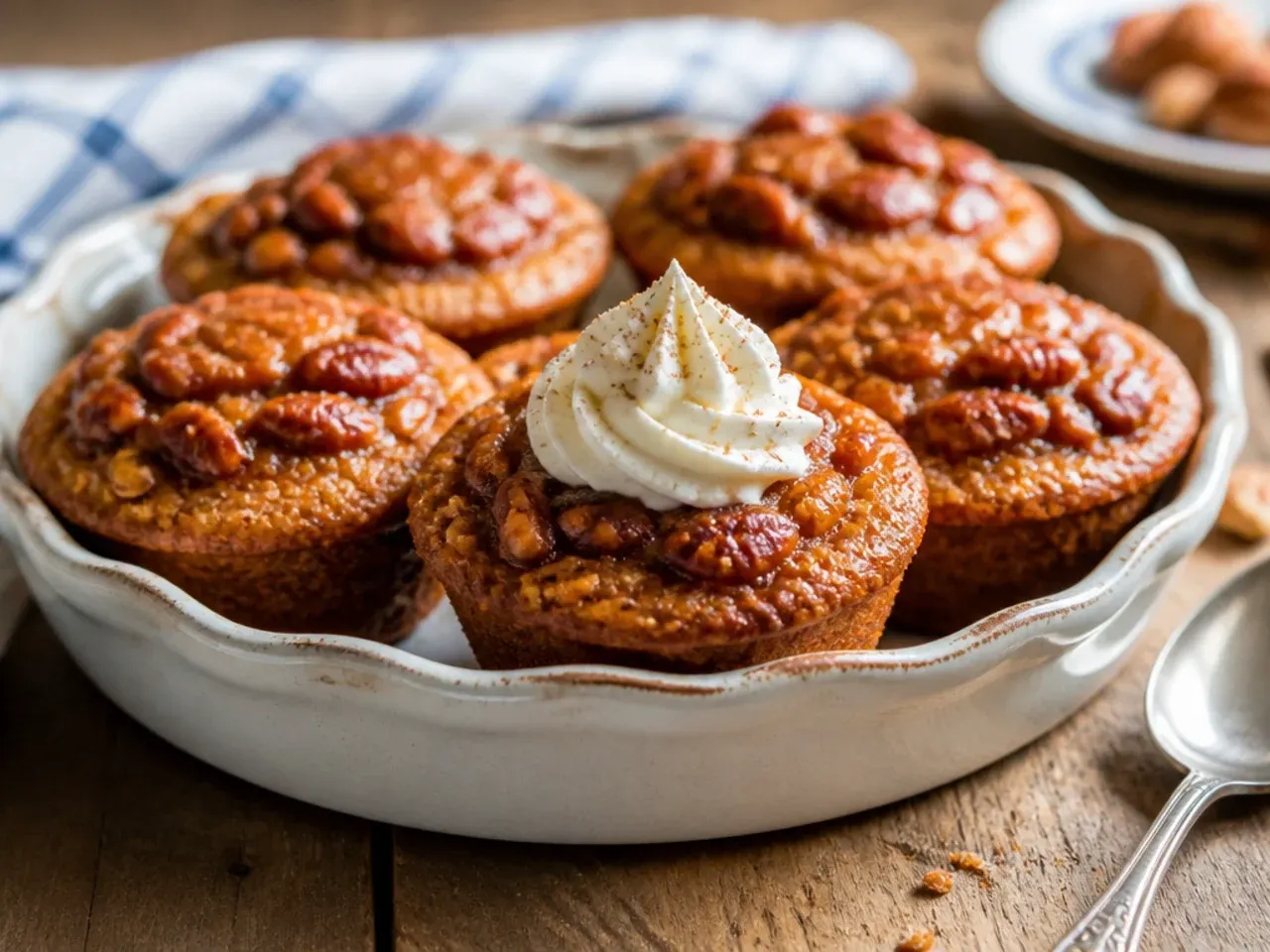 Cooled pecan pie muffins in an airtight storage container