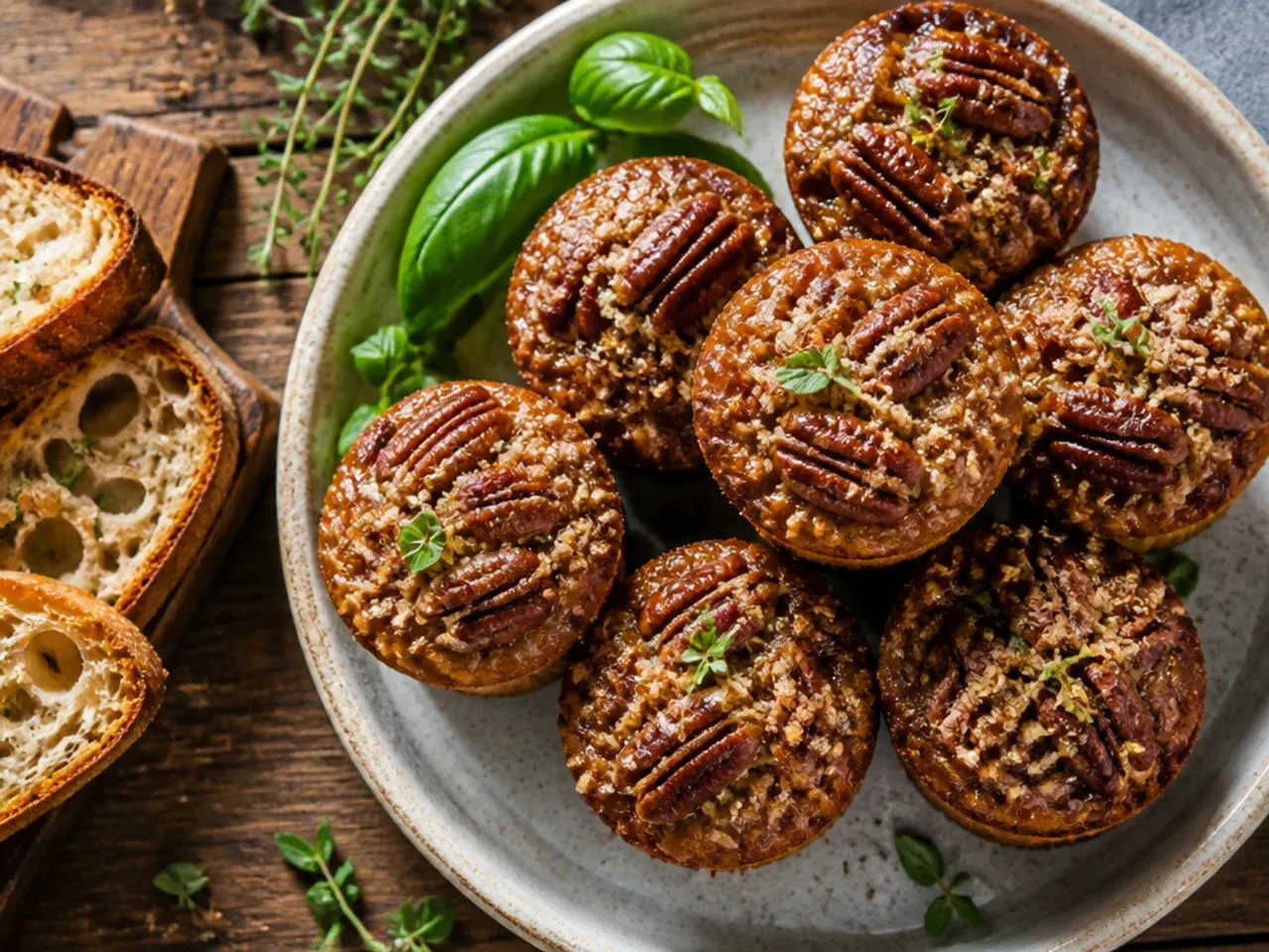 Gluten-free pecan pie muffin batter in a mixing bowl