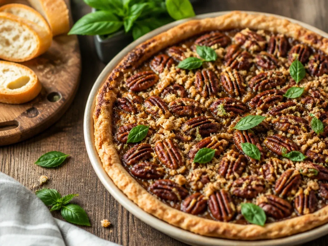 Store-bought pastry case being blind baked with baking beans