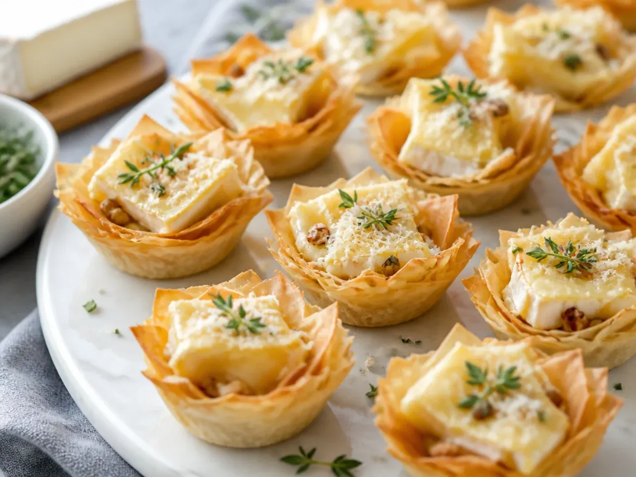 Extra cheesy brie phyllo cups with golden Parmesan topping