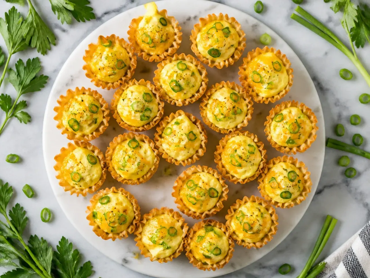 Phyllo cups filled with creamy egg salad and a dusting of paprika