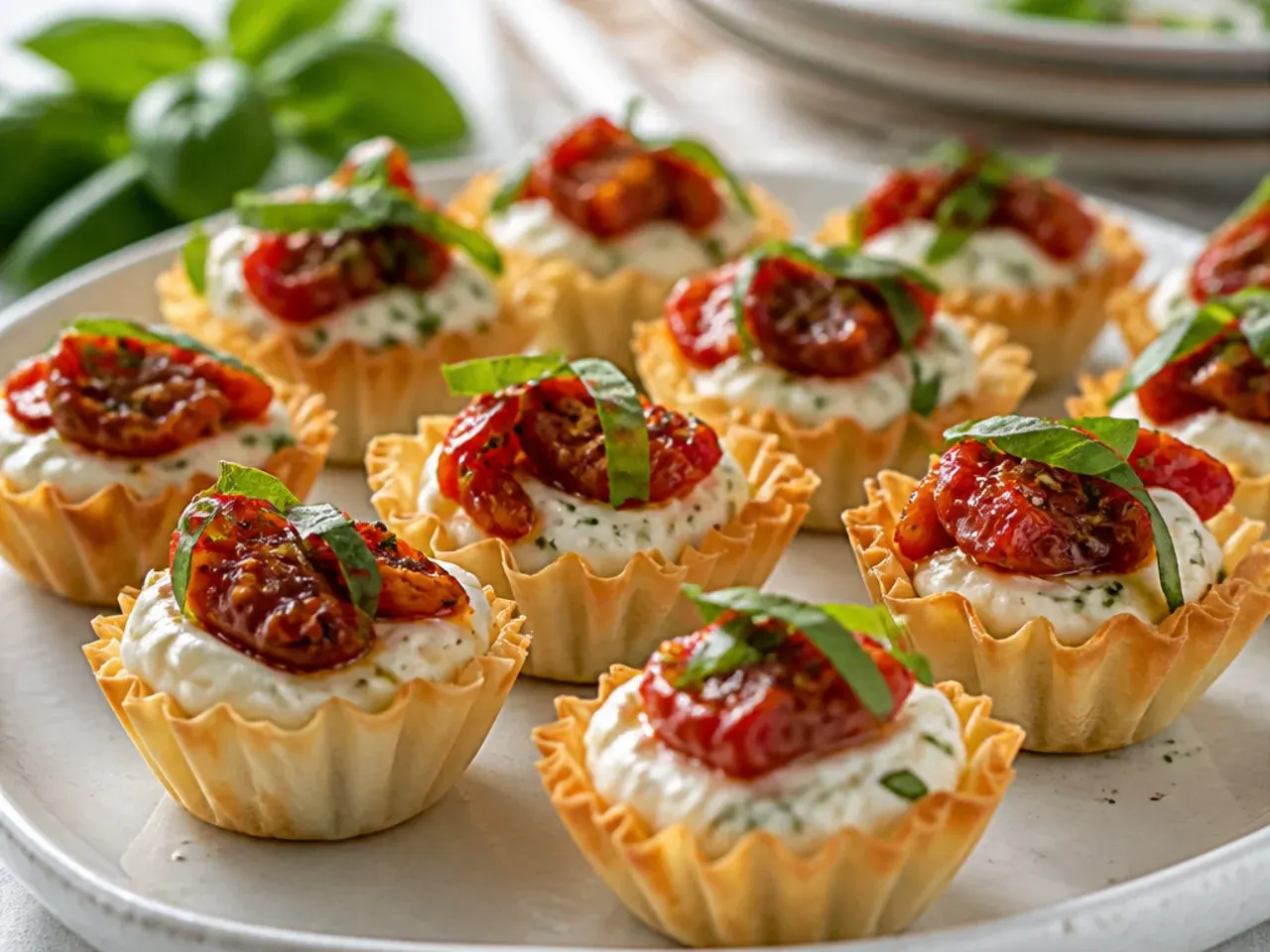Open box of frozen mini phyllo shells next to a bowl of filling ingredients on a kitchen counter