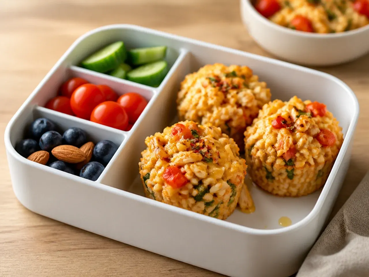 Shredded chicken and rice packed into a warm food flask
