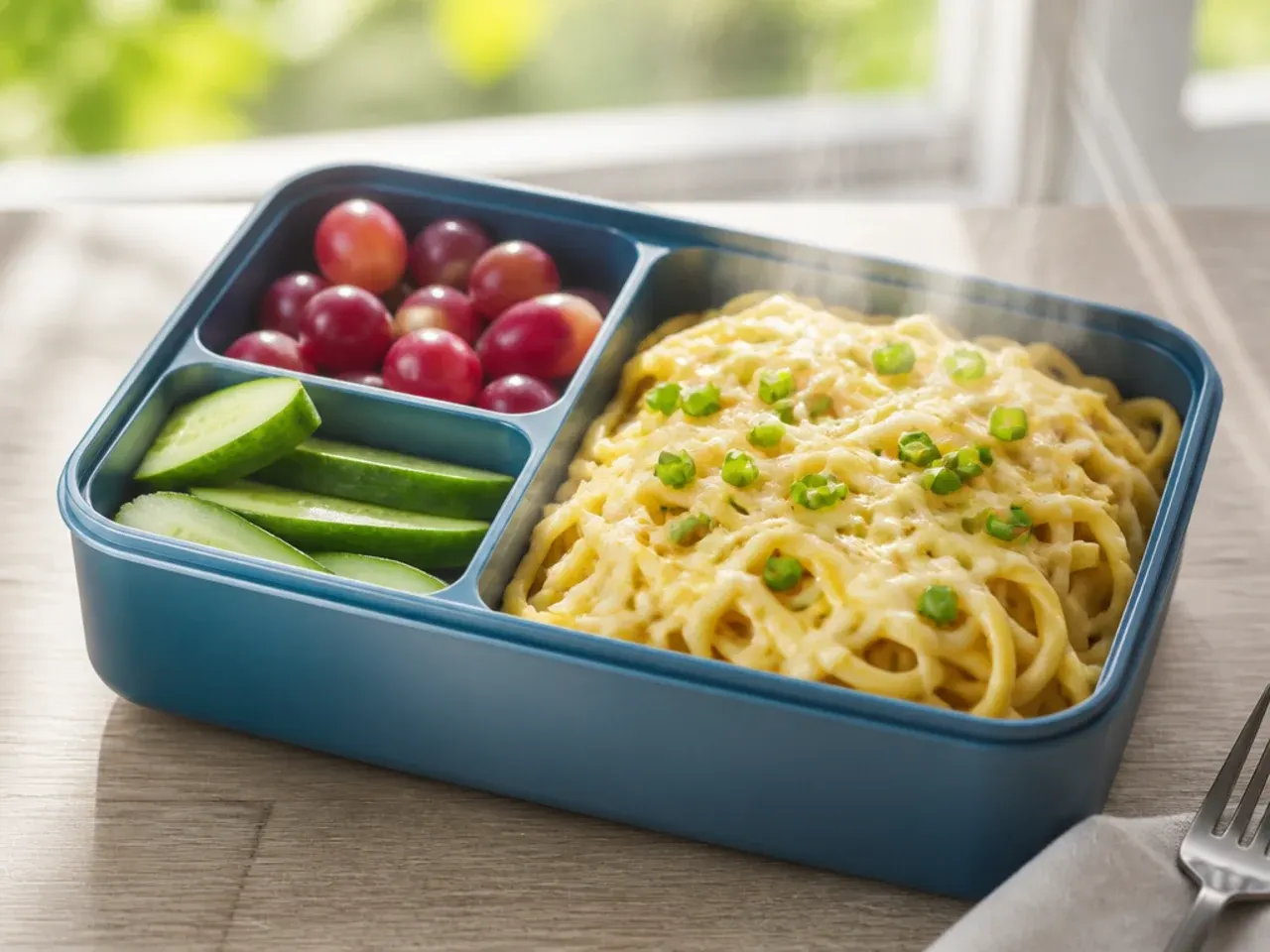 Bowl of plain buttered pasta with a small pot of parmesan on the side