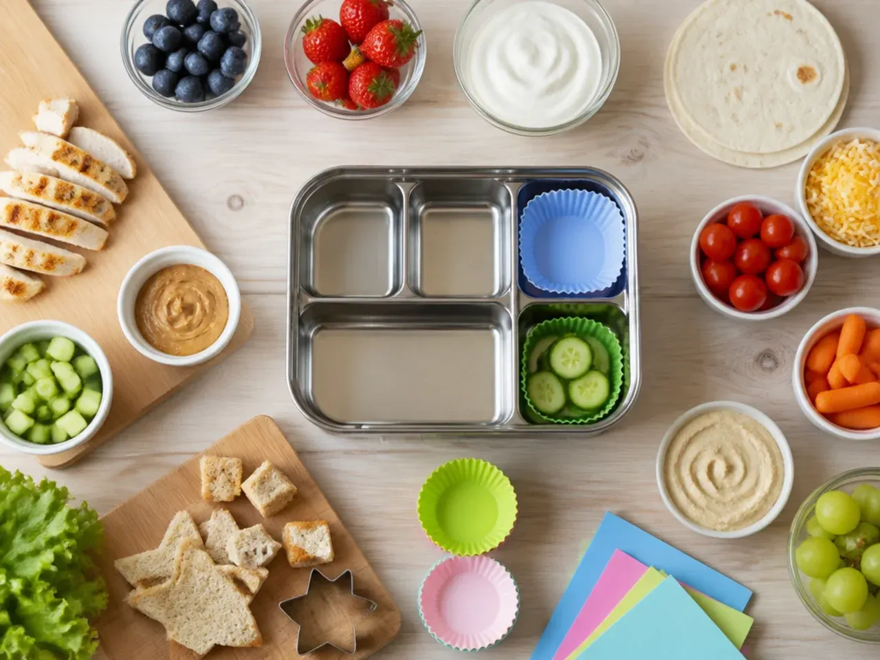 Small sauce pots and separated food compartments used for picky eater lunch boxes