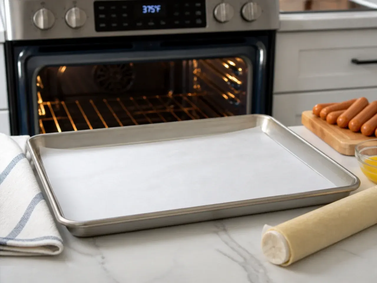 pigs in a blanket appetizer — step 1: preheat and prep the pan