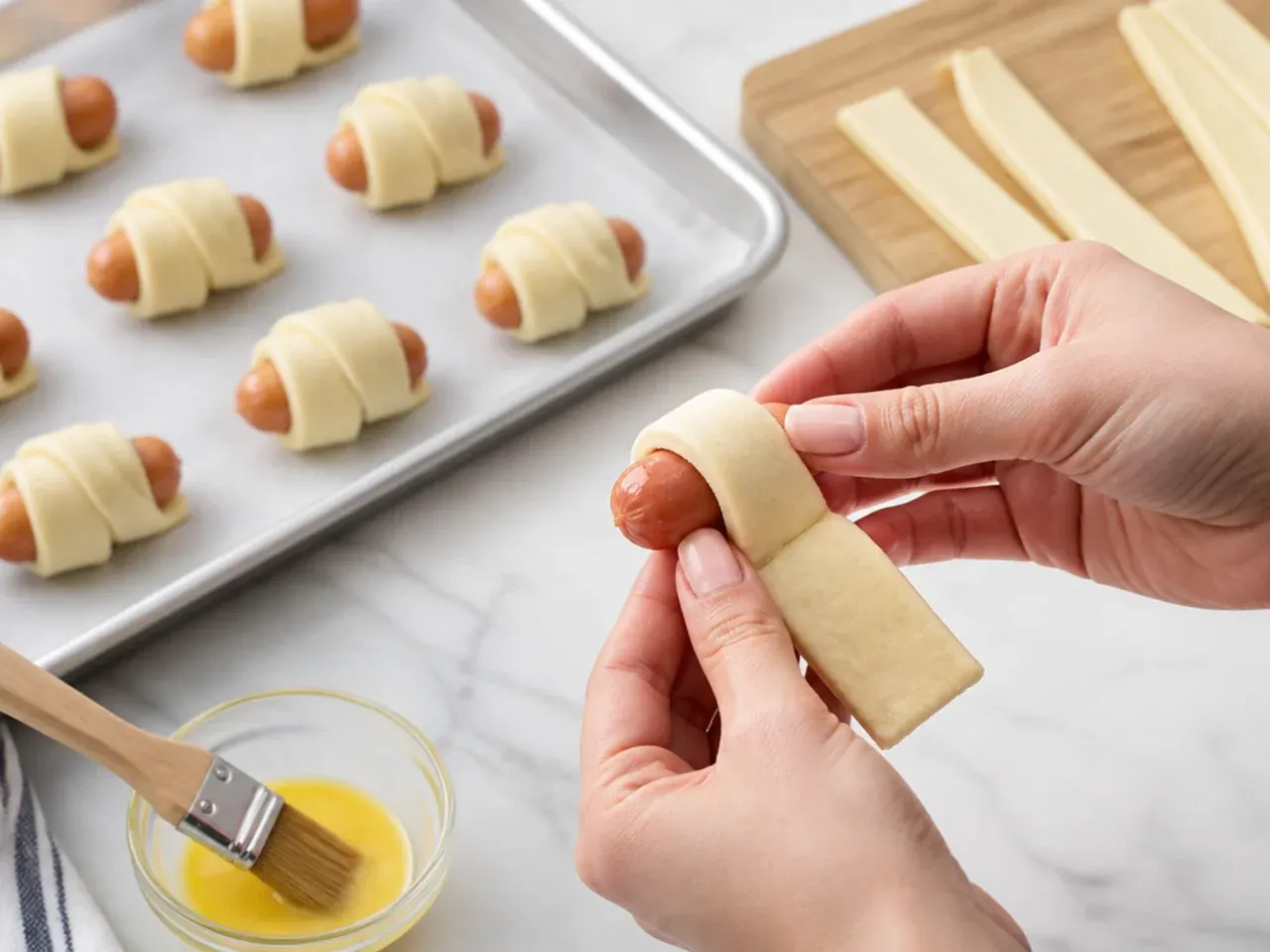 pigs in a blanket appetizer — step 4: wrap the sausages