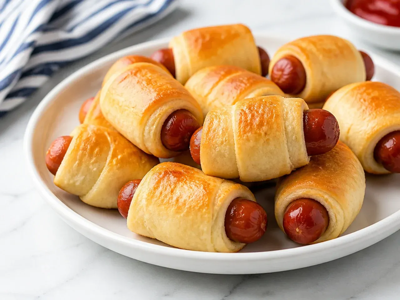 Minimal two-ingredient pigs in a blanket appetizers with golden crescent dough