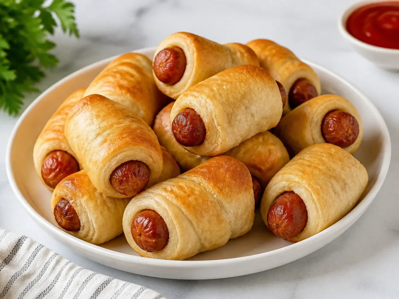 Easy air-fryer pigs in a blanket appetizers with crisp golden bottoms
