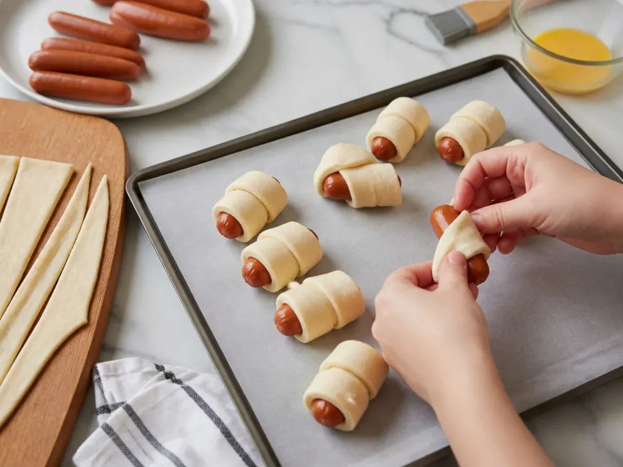 pigs in a blanket for kids — step 4: wrap the sausages