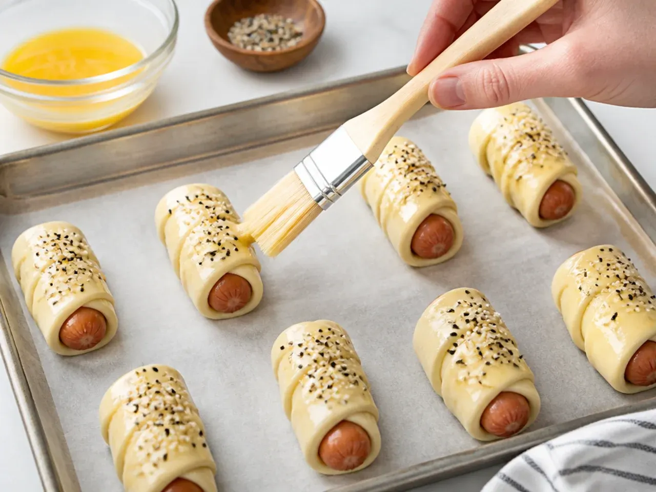 pigs in a blanket for kids — step 5: brush and season