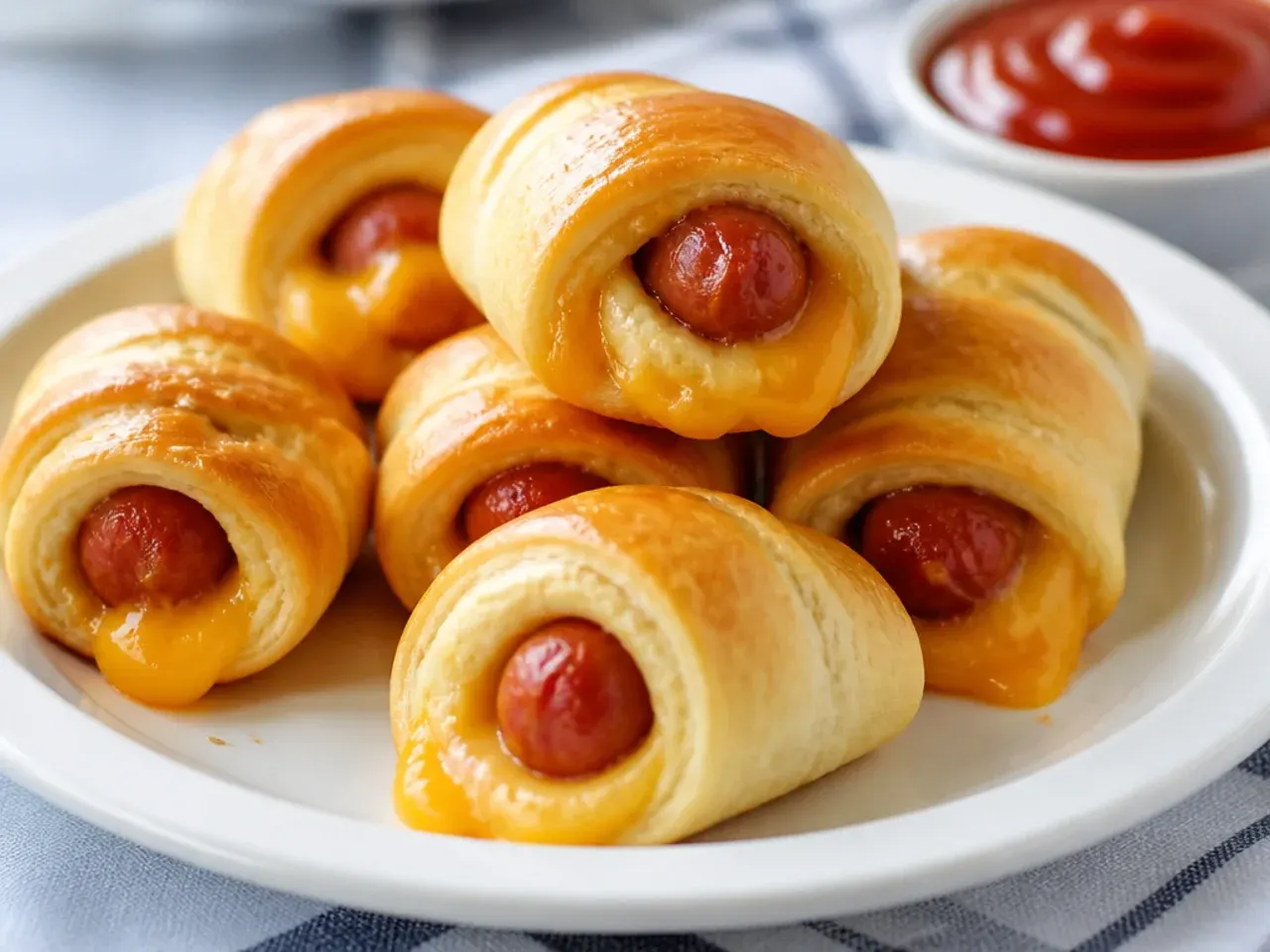 Cheesy pigs in a blanket for kids with melted cheddar centers