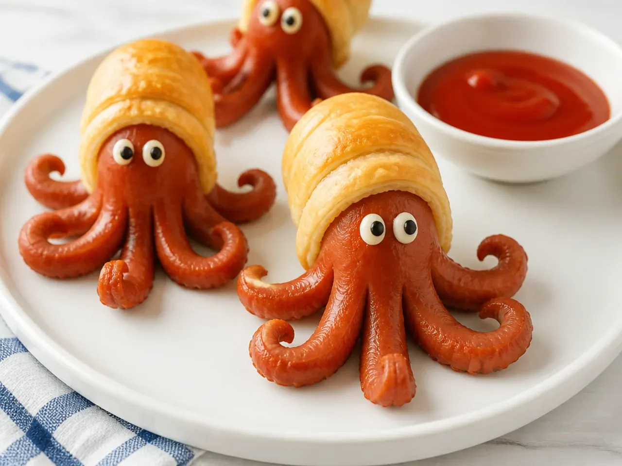 Whimsical octopus pigs in a blanket for kids with curled tentacle legs