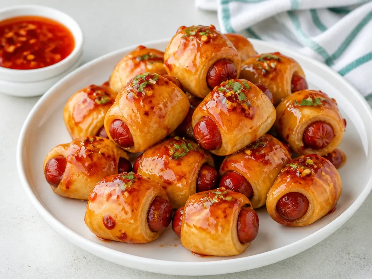 Bold sweet-and-spicy glazed pigs in a blanket for kids with a shiny coating