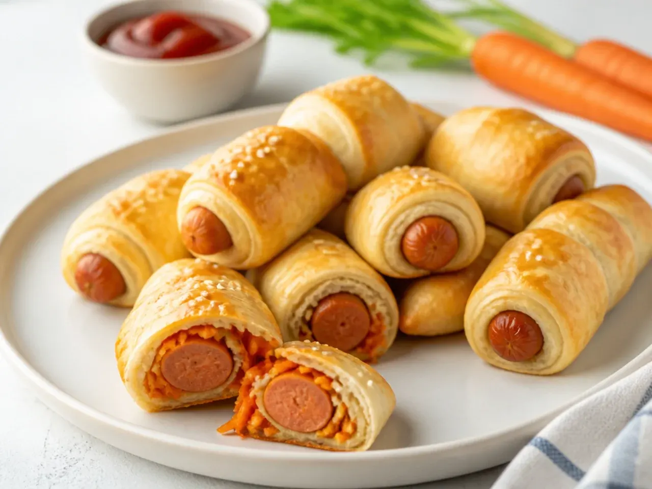 Creative hidden-veggie pigs in a blanket for kids with grated carrot inside