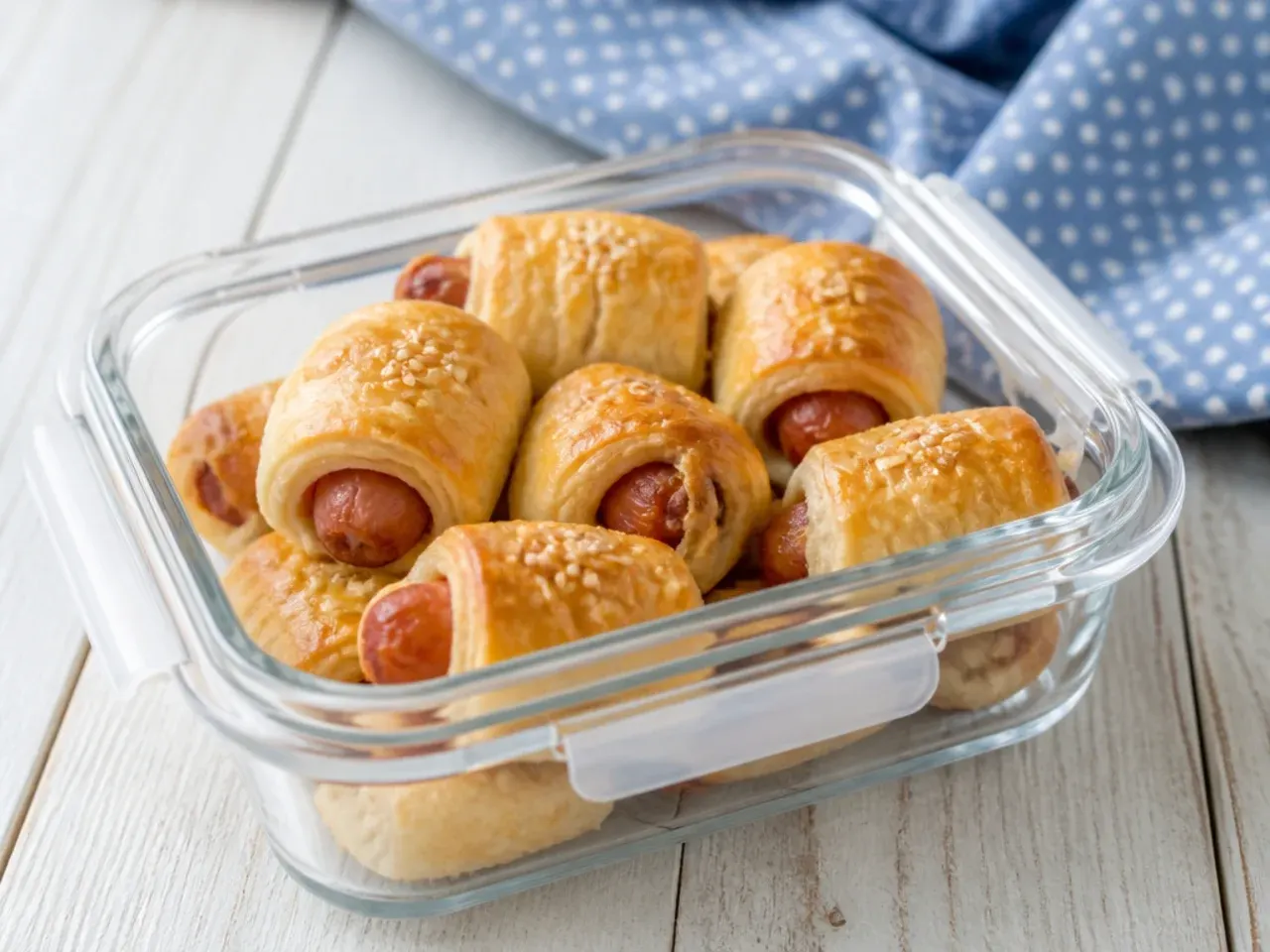 Storing pigs in a blanket for kids in an airtight container for reheating