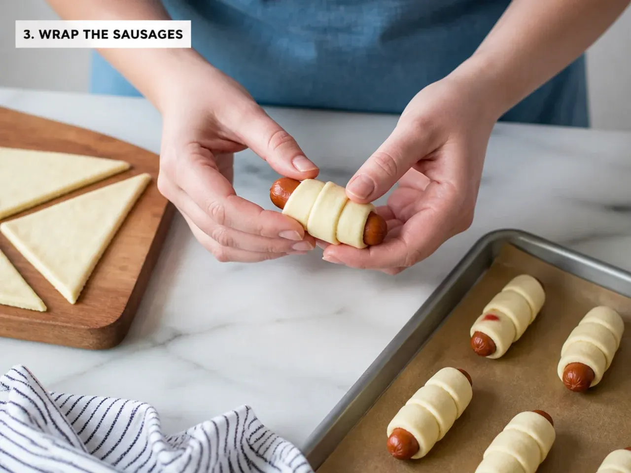 pigs in a blanket how to — step 3: wrap the sausages