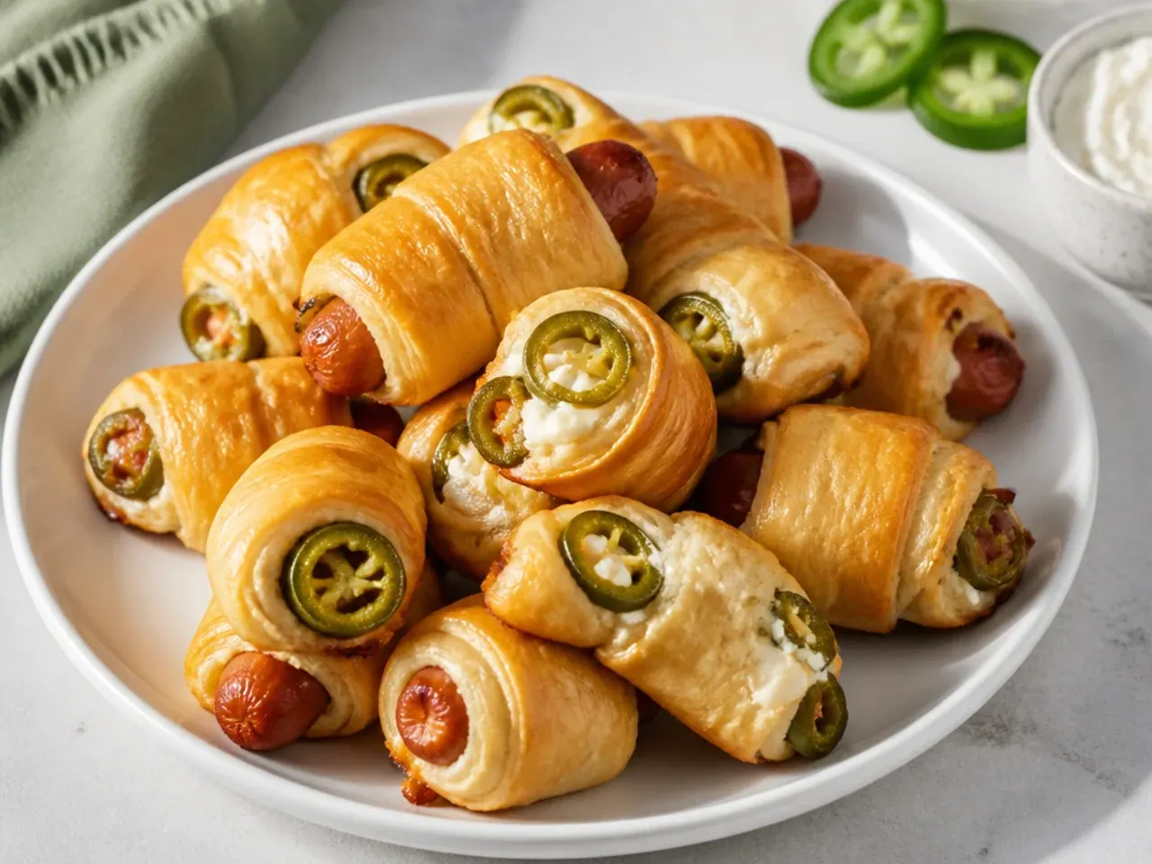Bold jalapeño popper pigs in a blanket with cream cheese and pickled jalapeño slices