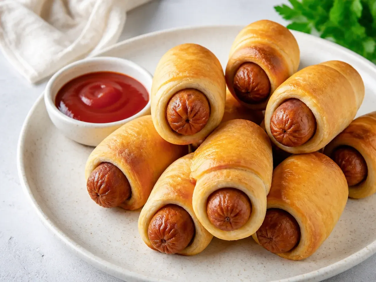 Vegan pigs in a blanket made with plant-based sausages and dairy-free crescent dough