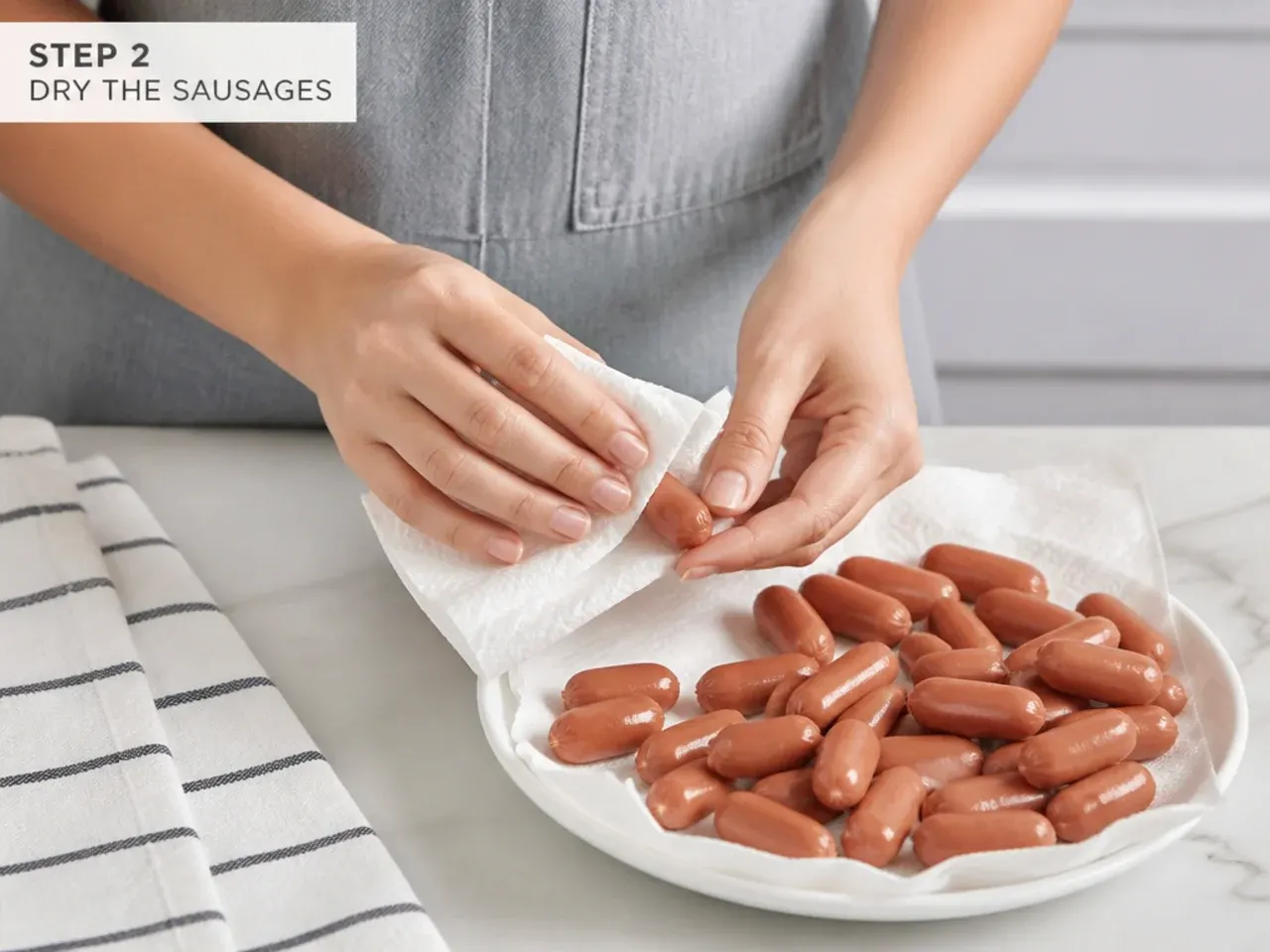 pigs in a blanket party — step 2: dry the sausages