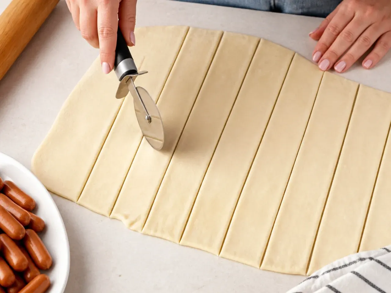 pigs in a blanket party — step 3: cut the dough