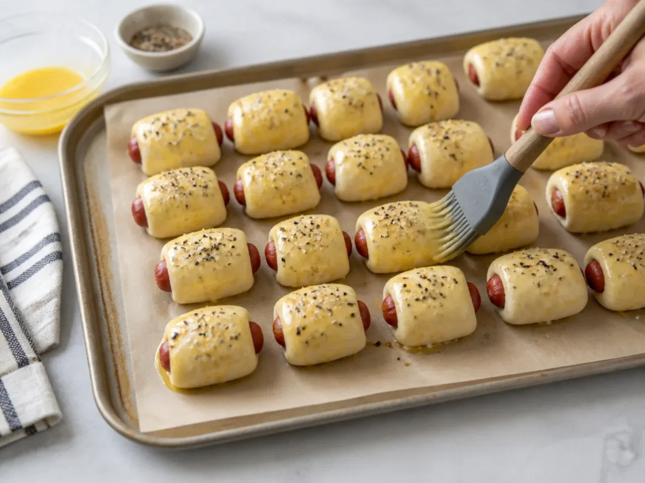 pigs in a blanket party — step 5: egg wash and season
