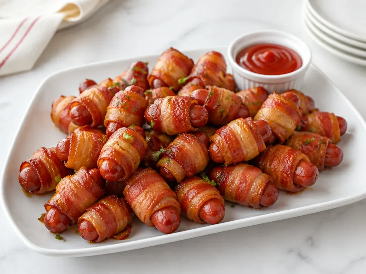 Creative bacon-wrapped pigs in a blanket party appetizers