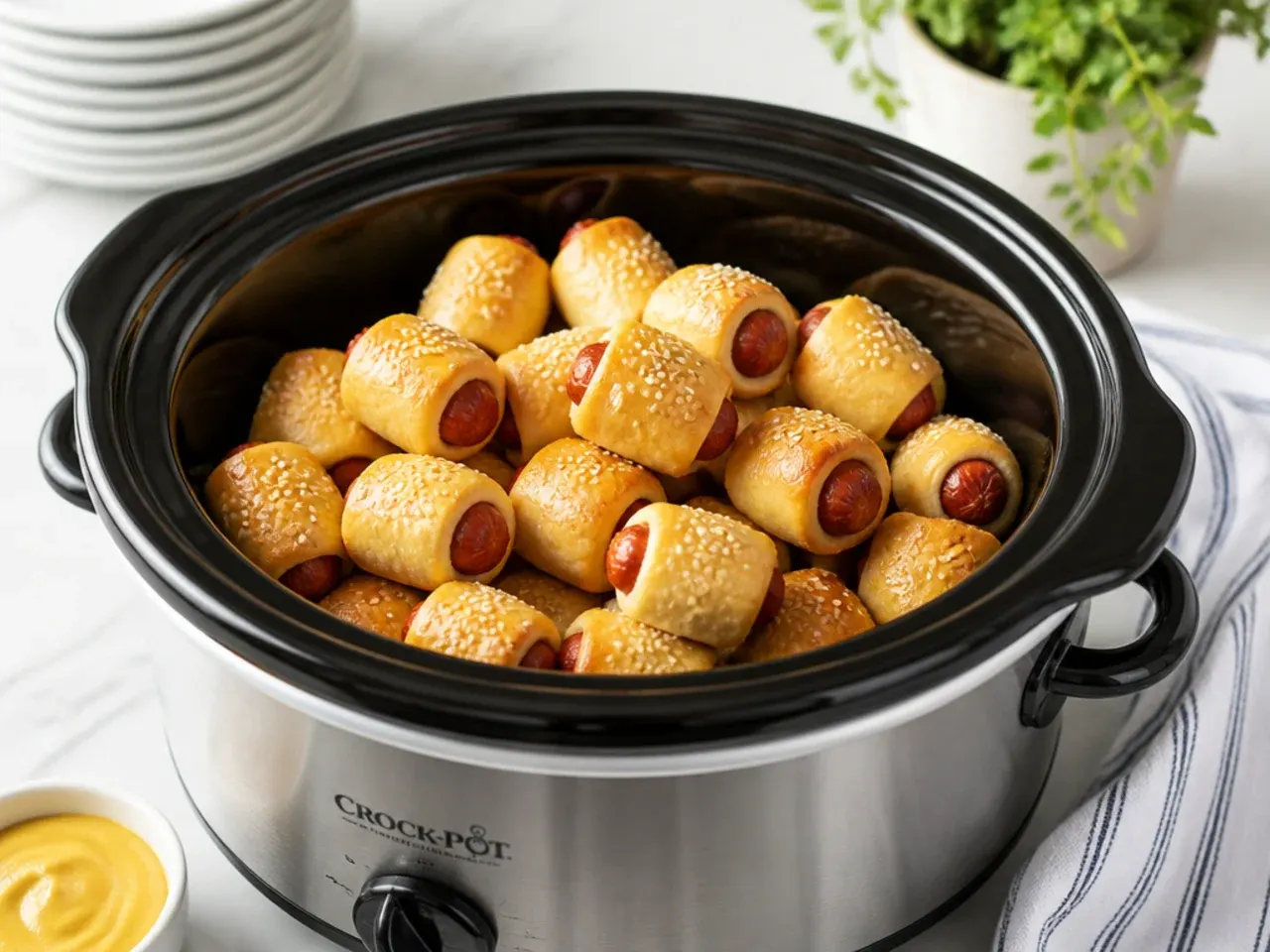 Easy slow-cooker warm pigs in a blanket kept hot for a party