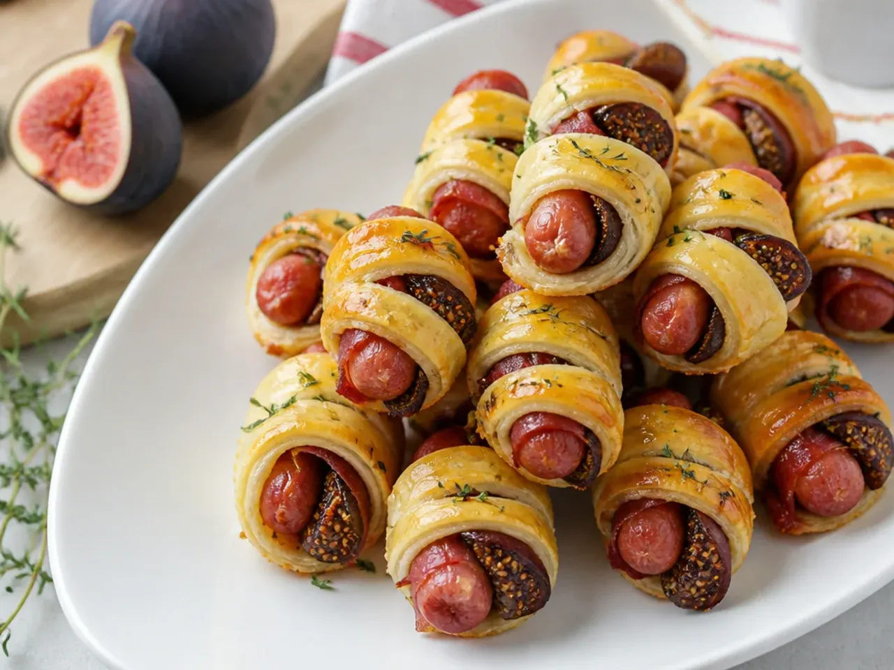 Elegant prosciutto and fig pigs in a blanket party appetizers