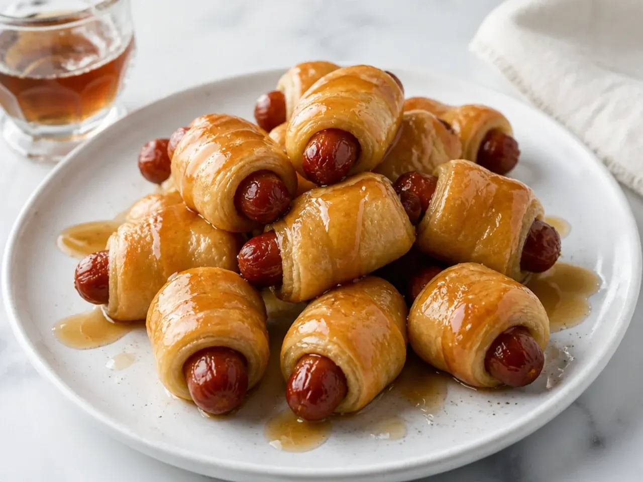 Charming maple breakfast pigs in a blanket party bites with syrup