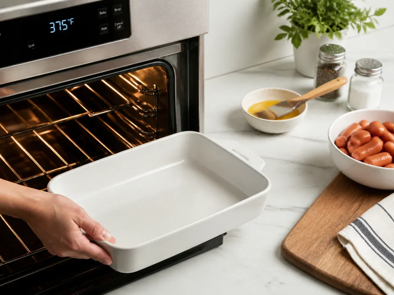 pigs in a blanket sauce — step 1: heat the oven and prep the pan