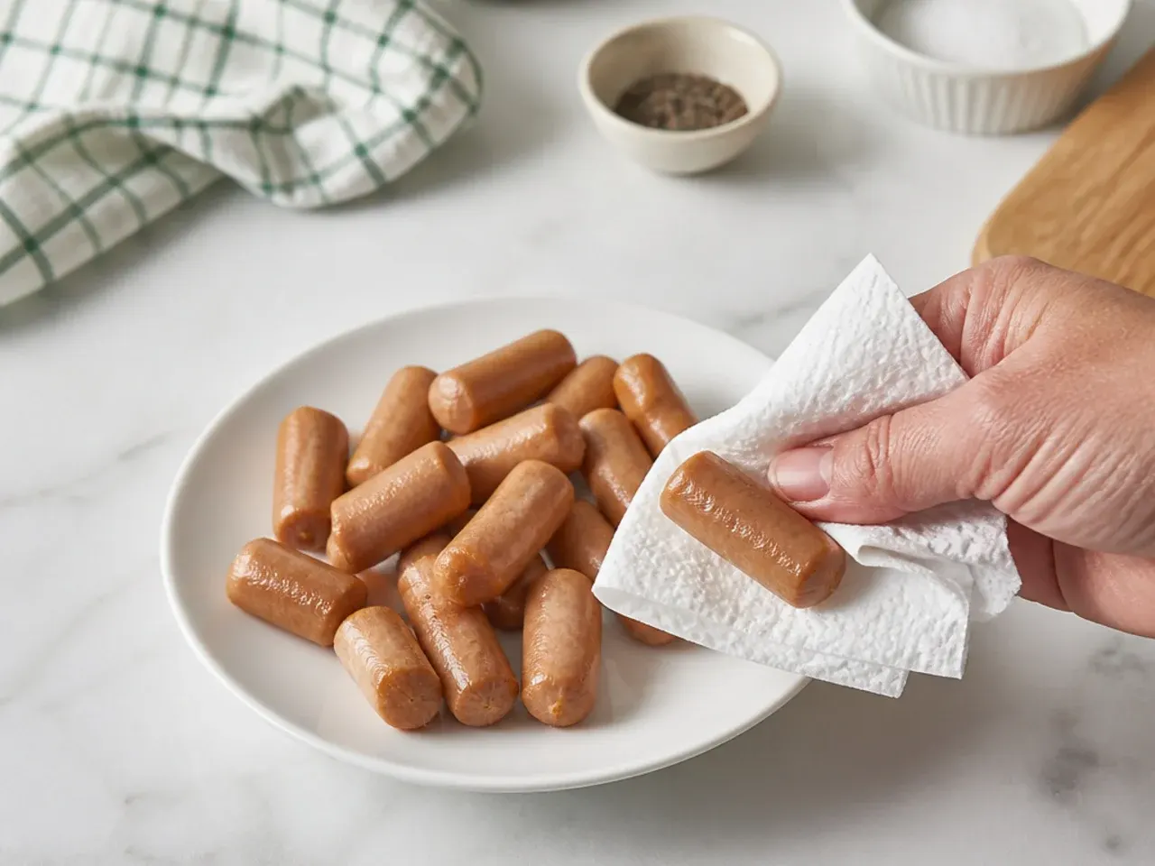 pigs in a blanket sauce — step 2: dry the sausages