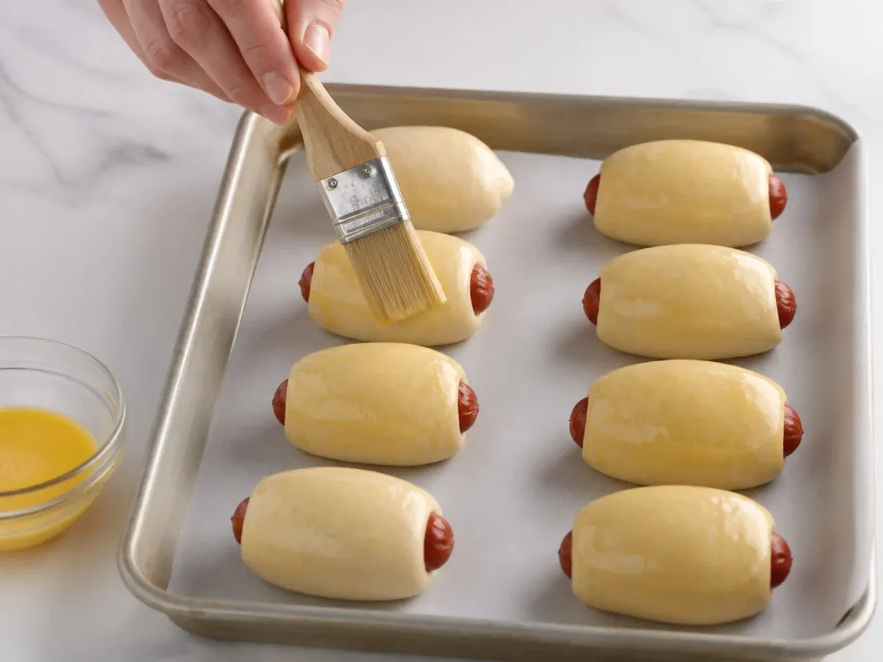 pigs in a blanket sauce — step 5: add the egg wash