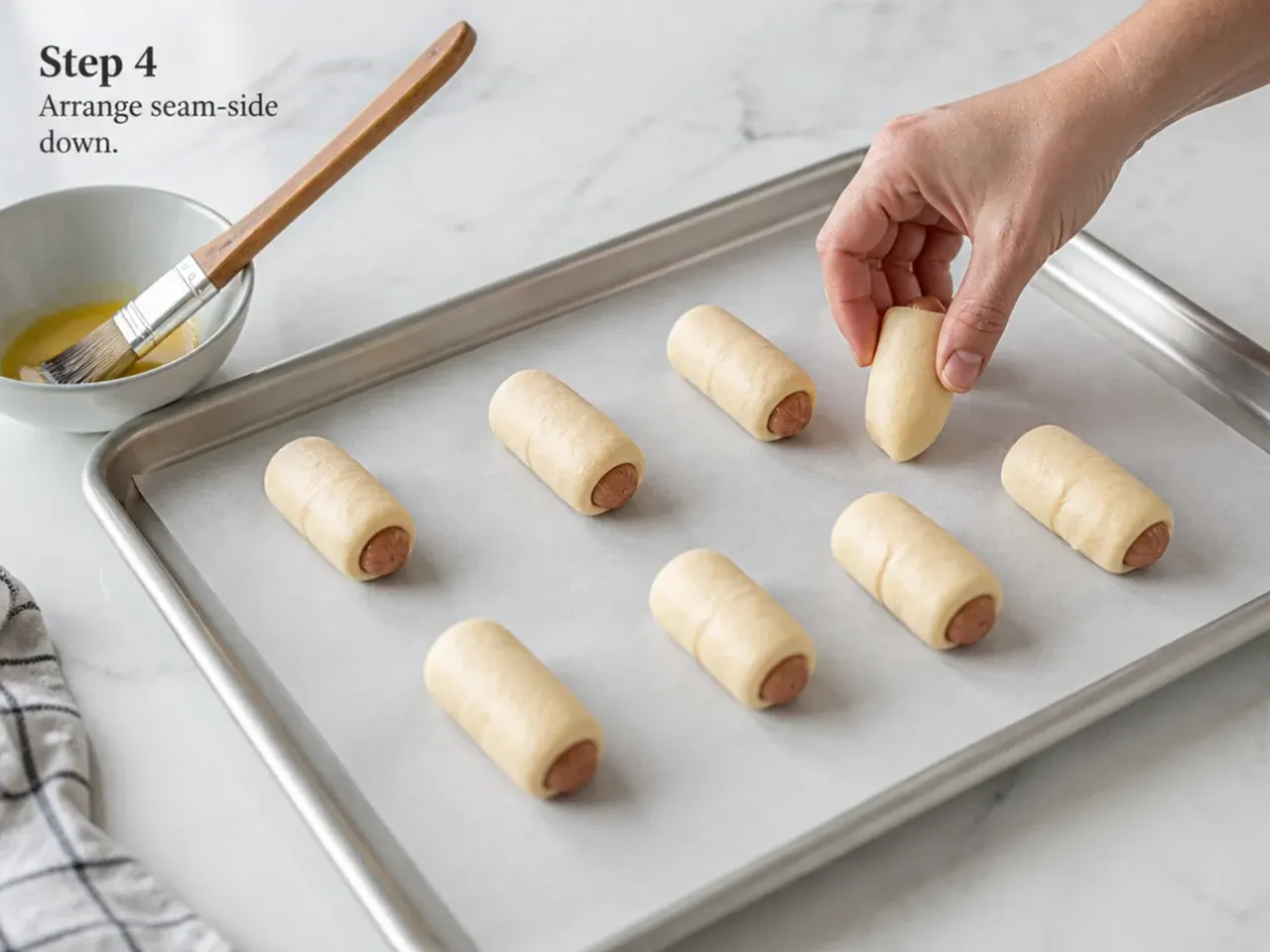 pigs in a blanket vs sausage rolls — step 4: arrange seam-side down
