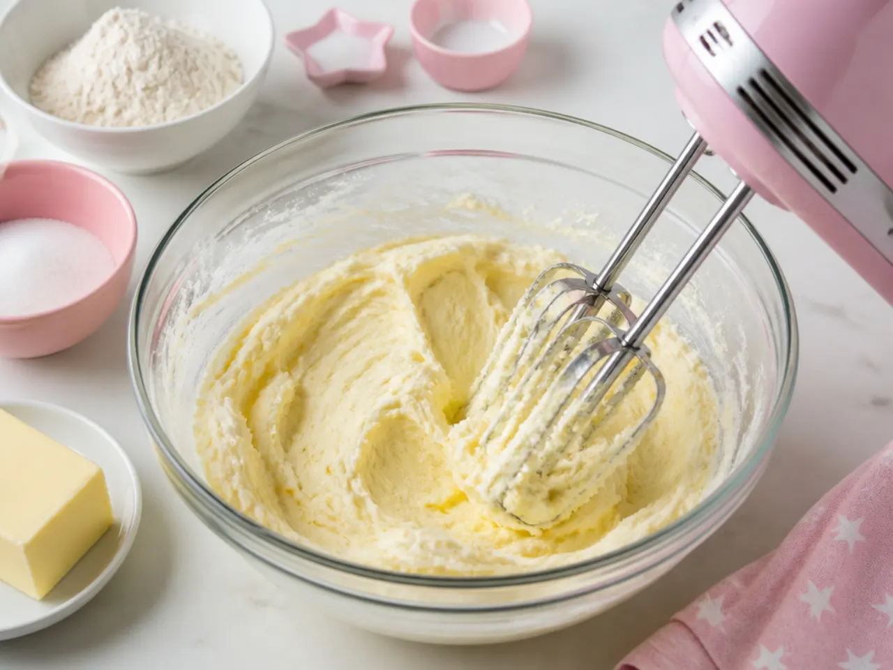 pink hello kitty cake — step 2: cream the butter and sugar