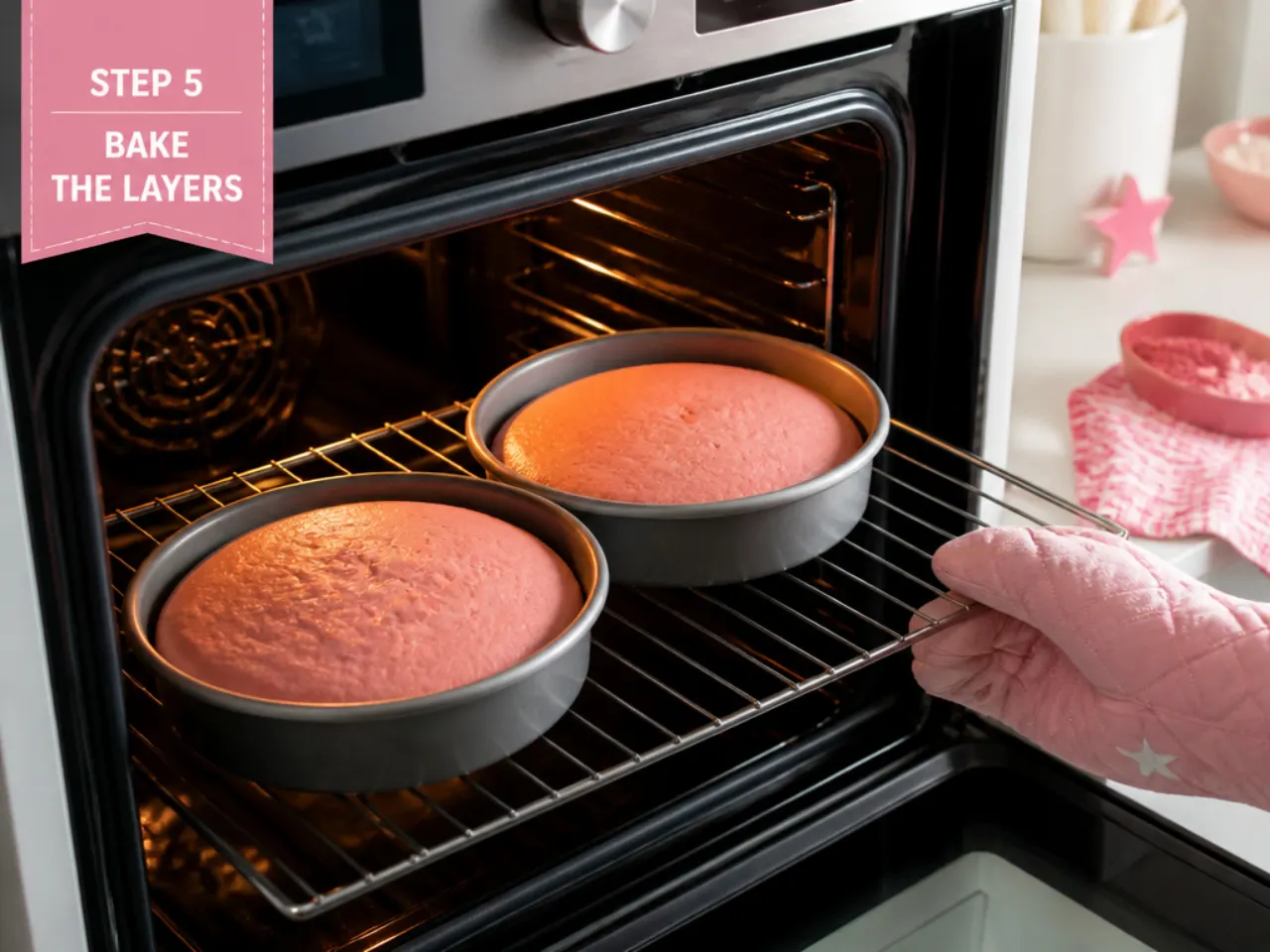 pink hello kitty cake — step 5: bake the layers