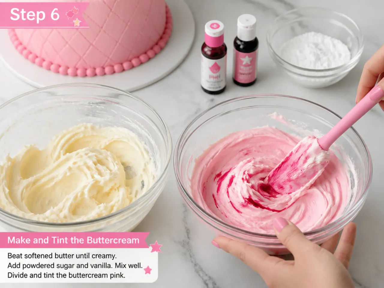 pink hello kitty cake — step 6: make and tint the buttercream