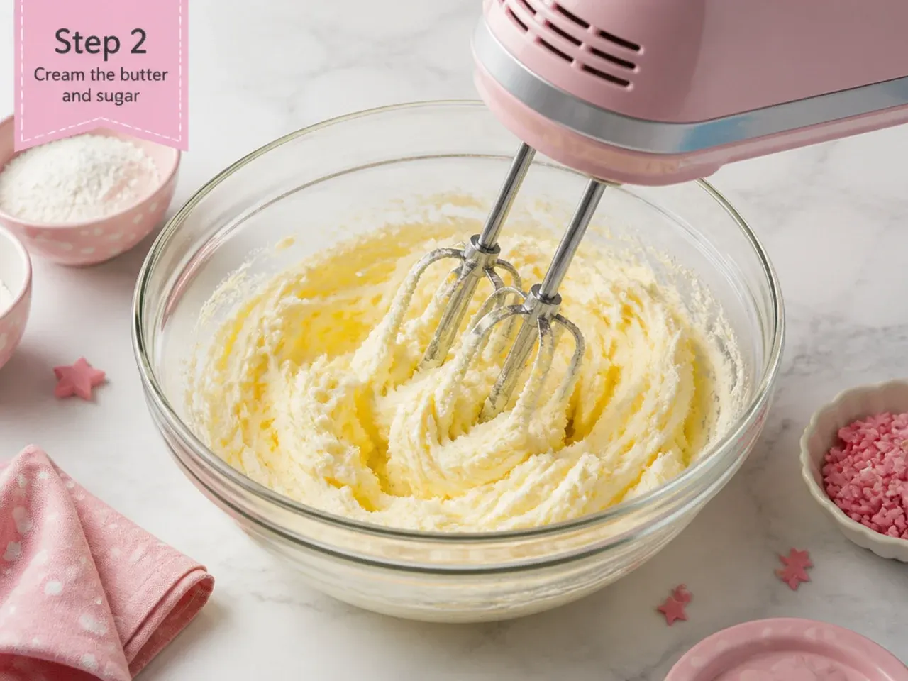 pink minnie mouse cake — step 2: cream the butter and sugar